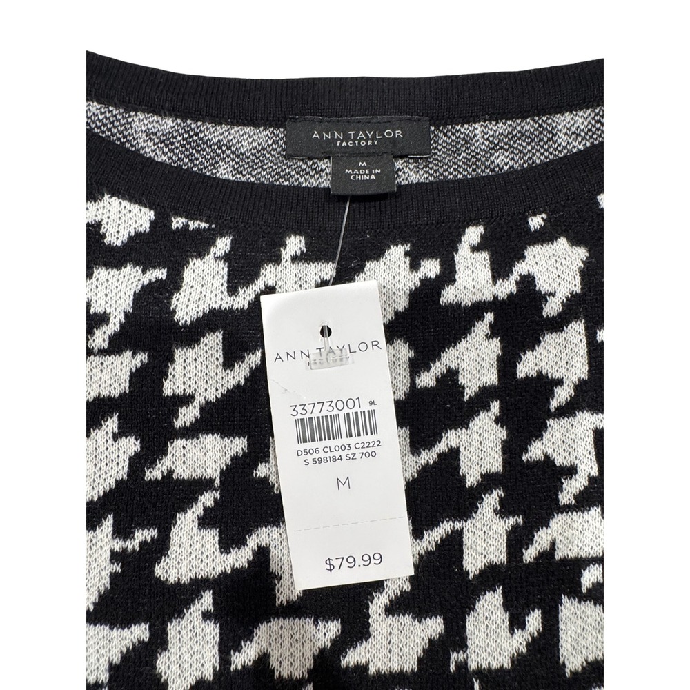 Ann Taylor Factory Womens Houndstooth Cotton Knit Sweater Black White NWT M - Picture 2 of 6